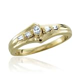10k Yellow Gold Marquise and Baguette Diamond Ring Band, Size 6 (HI, I, 0.12 carat)