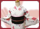 洗える着物（小紋）と軽装帯セット白地牡丹Ｍ・Ｌ 和服 小紋