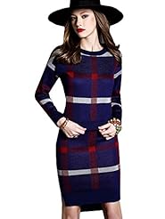 Sexy Cotton/Polyester/Wool/Knit Plaid Print Spring Fall Winter  Dress