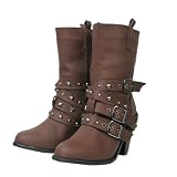 スタッズベルト巻き ショートフェイクレザーブーツ《レディース：ダークブラウン》Short Boots G5011-DBR