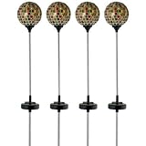 Stained Glass Mosaic Tiled Solar Globe Landscaping Lights with Spectrum Color Changing LED, 4 Piece Set