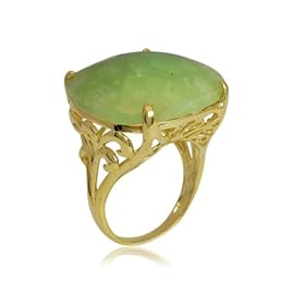 Gold Plated Sterling Silver Square Checkerboard-Cut Green Jade Ring, Size 9 by