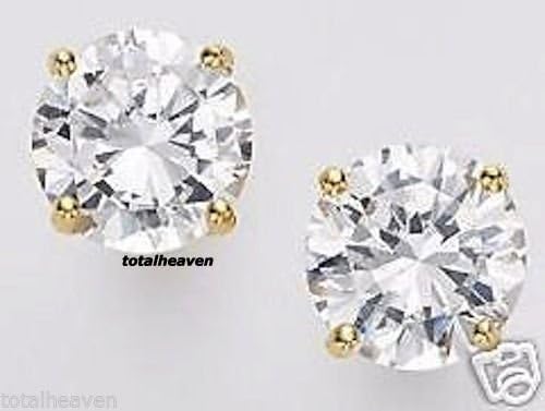 14K Solid Yellow Gold 3mm AAA D-Flawless Tiny CZ Stud Earrings 1/4 Carat Total Weight