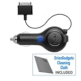 Retractable Car Charger (OEM) for Apple iPhone 4S (Black) (Includes OrionGa ....
