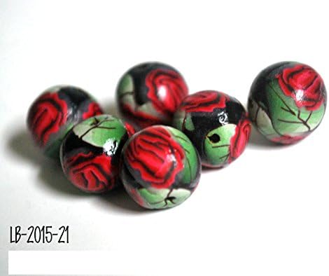 6 Red Rose Polymer Clay Beads Handmade 15mm