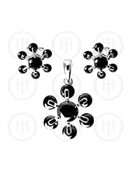 Sterling Silver -CZ Stud Earrings Set - Black (PS-1009-B)