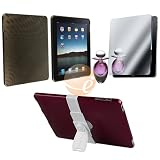 360° Adjustable Stand + Clear Smoke Swirl TPU Rubber Skin Case + Mirror Screen Protector for Apple iPad 16GB / 32GB / 64GB