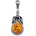 Certified Genuine Honey Amber and Sterling Silver Antique Leaf Pendant