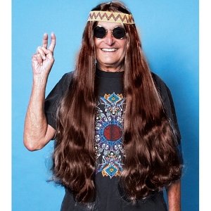 60s Hippie Long Hair w/ Headband Wig (brown) Adult Halloween Costume Accessory