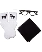 50s Costume Accessory Set Chiffon Scarf, Cat Eye Glasses and Bobby Socks for Women