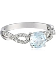 White Gold Diamond (0.1cttw, G-H Color, I1-I2 Clarity) and Aquamarine Fashion Ring, Size 6