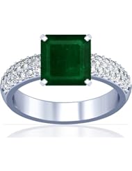 Platinum Emerald Cut Emerald Ring With Sidestones
