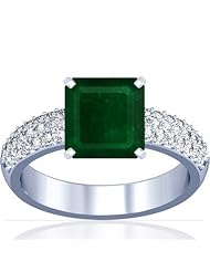 18K White Gold Emerald Cut Emerald Ring With Sidestones