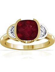 14K Yellow Gold Cushion Cut Ruby Three Stone Ring