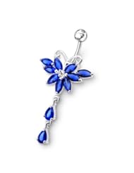 Jewelry: Dark Blue Butterfly Belly Ring Sterling Silver with 14G-3/8 Inch (1.6x10MM) 316L Surgical Steel Banana Belly Ring Body jewelry - PiercingPoint