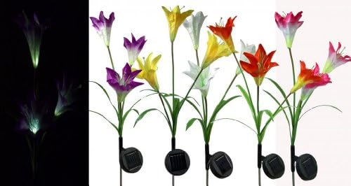 Solar Powered Light Up Lillies , Three Lillies Per Stake, Artificial Plant Lily For Potted Plant, Yard, or Garden Decoration, Choose Color and Quantity, Choose Color and Quantity , One Piece, White