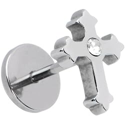 16 Gauge Stainless Steel Gem Gothic Cross Labret Monroe Tragus