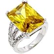 .925 Sterling Silver Ring with Center Yellow CZ and Clear CZ- Size: 5-10
