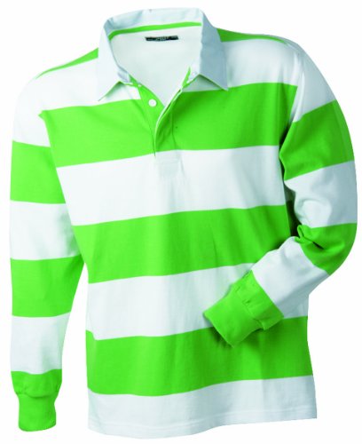 James & Nicholson Herren Langarm Polo Shirt Rugby Striped, lime-green/white, XL, JN099 liw Preisvergleich