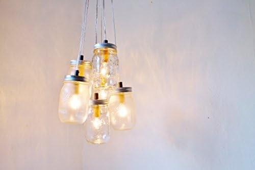 Mason Jar Chandelier 6 Pendant Cluster - Clear and Frosted Pints - Ball Brand Shades