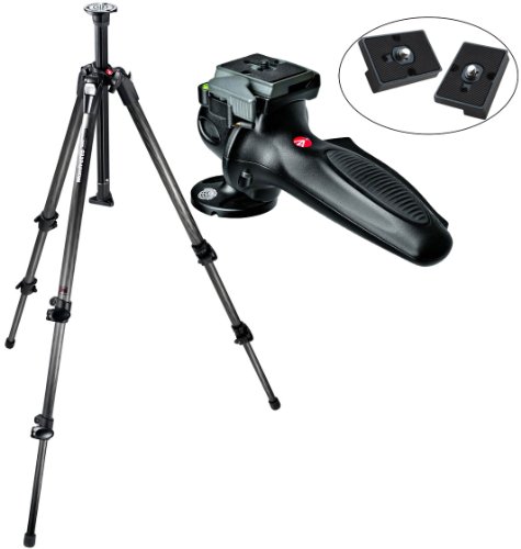 Manfrotto 190CX3 Carbon Fiber Tripod and a 327RC2 Light Joystick Head + 2 Bonus Replacement Quick Release Plates for the RC2 Rapid Connect Adapter