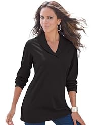 Apparel: Roamans Womens Plus Size Shawl Collar Ultimate Tee (Black,1X) - Roamans