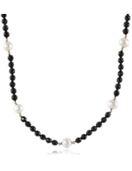 White Freshwater Cultured Pearl and Gold over Sterling Silver Faceted Black Onyx Strand Necklace, 16"+2" Extender