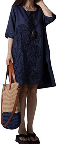 Azbro Women's Casual Demure Loose Solid Linen Dress