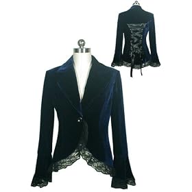 <b>Navy Gothic Lace Trim Corset Velvet Jacket</b>