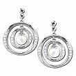 14kt White Gold Dancing Pearl and Diamond Cirlce Earrings