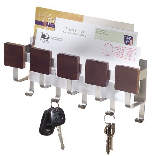 Detail image InterDesign Formbu Wall mount Key and Mail Rack, Espresso/Brushed Stainless Steel