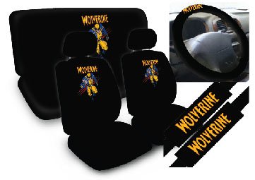  11pc Wolverine X-men Marvel Comics Superhero Low Back Seat Covers with Head Rest Covers, Bench Cover and Steering Wheel Cover with Shoulder Pads Licensed and Rare Product