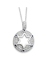 Sterling Silver W/blue & Clear Cz Star Of David 18in Necklace, Best Quality Free Gift Box Satisfaction Guaranteed