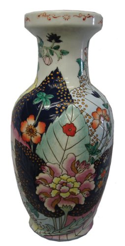 Tobacco Leaf design- hand painted oriental vase, 12