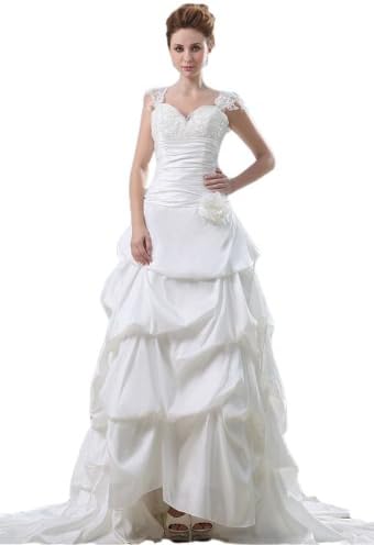 Satin Yarn Flowers Court Bridal Ball Gown Wedding Dresses(12,Ivory)