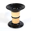 Handmade Broad Rimmed Black Ceramic Candleholder With Natural Bamboo Detail