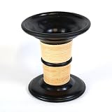 EXP Handmade Broad Rimmed Black Ceramic Candleholder With Natural Bamboo Detail