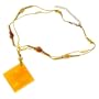 Amber Honey Square Resin Pendant Necklace with Yellow Pipe Beads