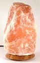 Rock salt lamp on wooden base - bulb and wiring included - UK fitted plug FO110
