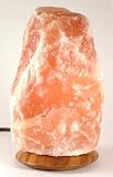 Himalayan Rock Salt Lamp on Wooden Base- Bulb and Wiring Included - UK Fitted Plug FO110