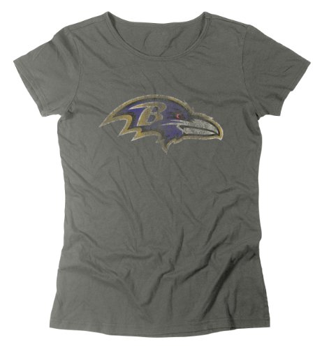 NFL Women's Baltimore Ravens Bigger Logo Retro Tee (Dark Grey Heathered, Large )