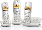 Gigaset A400A Trio Schnurlostelefone mit 2 zusätzlichen Mobilteilen (4.32 cm (1.7 Zoll) Grafik-Display, Freisprechfunktion, Anrufbeantworter) hellgrau