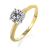  : 10k Yellow Gold Round 4-Prong Solitaire Diamond Ring (1/4 ct, J-K Color, I2-I3 Clarity) - Size 7