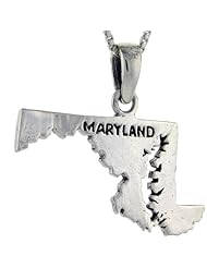 Sterling Silver Maryland State Map Pendant, 1 inch tall