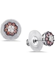14K White Gold Round Brilliant Cut Chocolate Brown and White Diamond - Flower Shape Channel Set Studs Earrings with Secure Screw Back Closure - (1.00 cttw.)