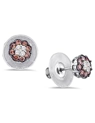 14K White Gold Round Brilliant Cut Chocolate Brown and White Diamond - Flower Shape Channel Set Studs Earrings with Secure Screw Back Closure - (1/2 cttw.)