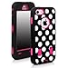 QIBOX Armor Hybrid Polka Dot Soft Silicone PC Hard Back Case Cover for Apple iPhone 5C - Black + White + Hot Pink