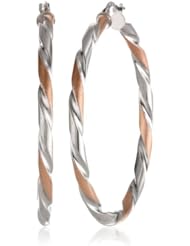 Rose and White Sterling Silver Twisted Hoop Earrings