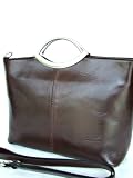 Designer Tasche mit Gurt / Metallgriff / echtes Leder/dunkel braun