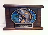 Cremation urn, wood urn, Bass fish urn, wooden funeral urn with free engraving